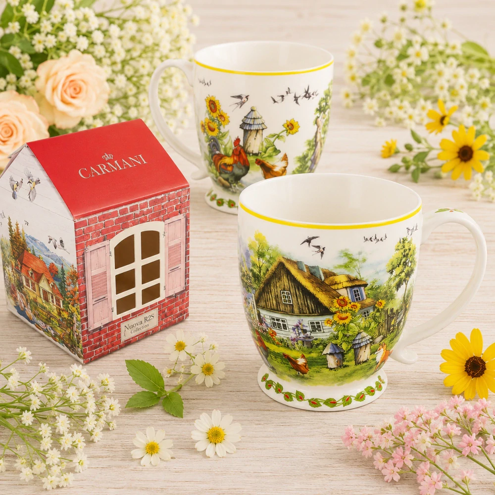 🏡☕ Hrnek 460 ml – Anglický venkov „Venkovský dům“ ☕🌻