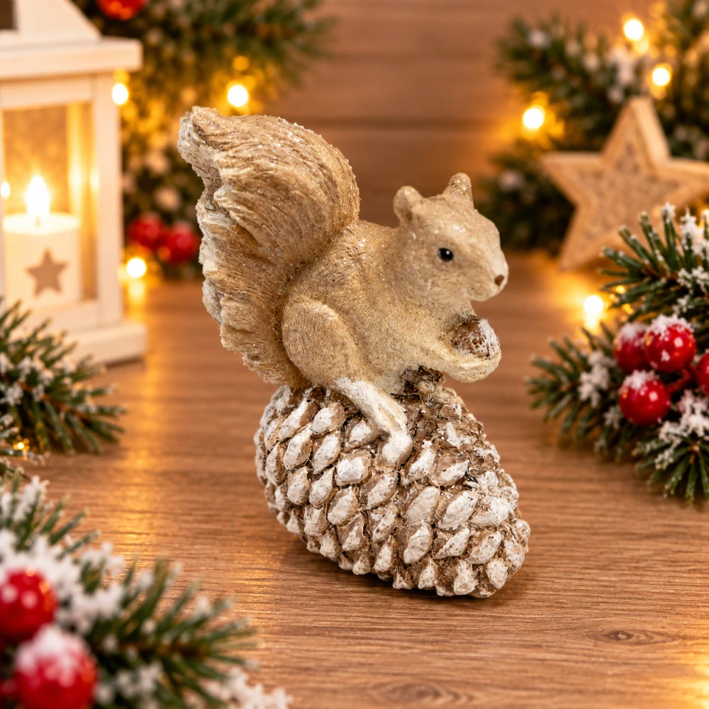 🐿️ Zimní dekorace – veverka se šiškou