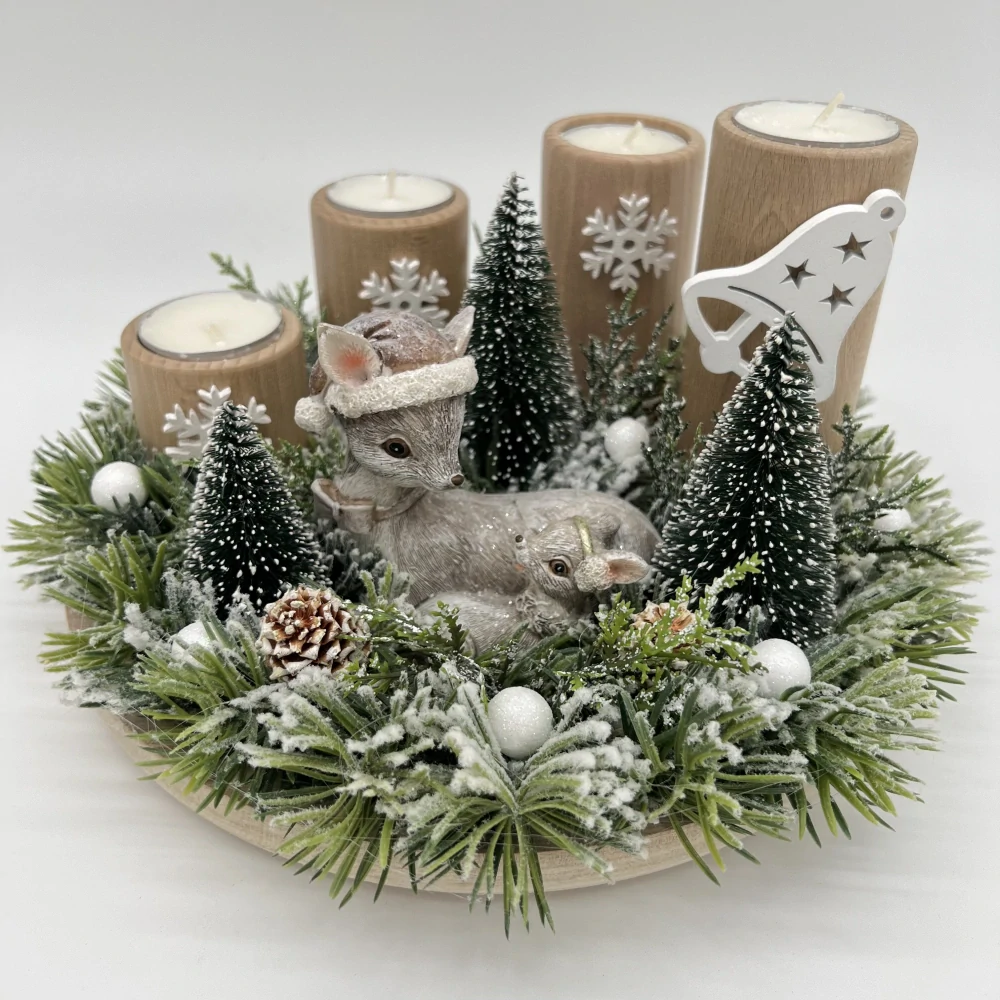 ZIMNÍ DEKORACE ADVENTNÍ SVÍCEN NA ČAJOVÉ SVÍČKY