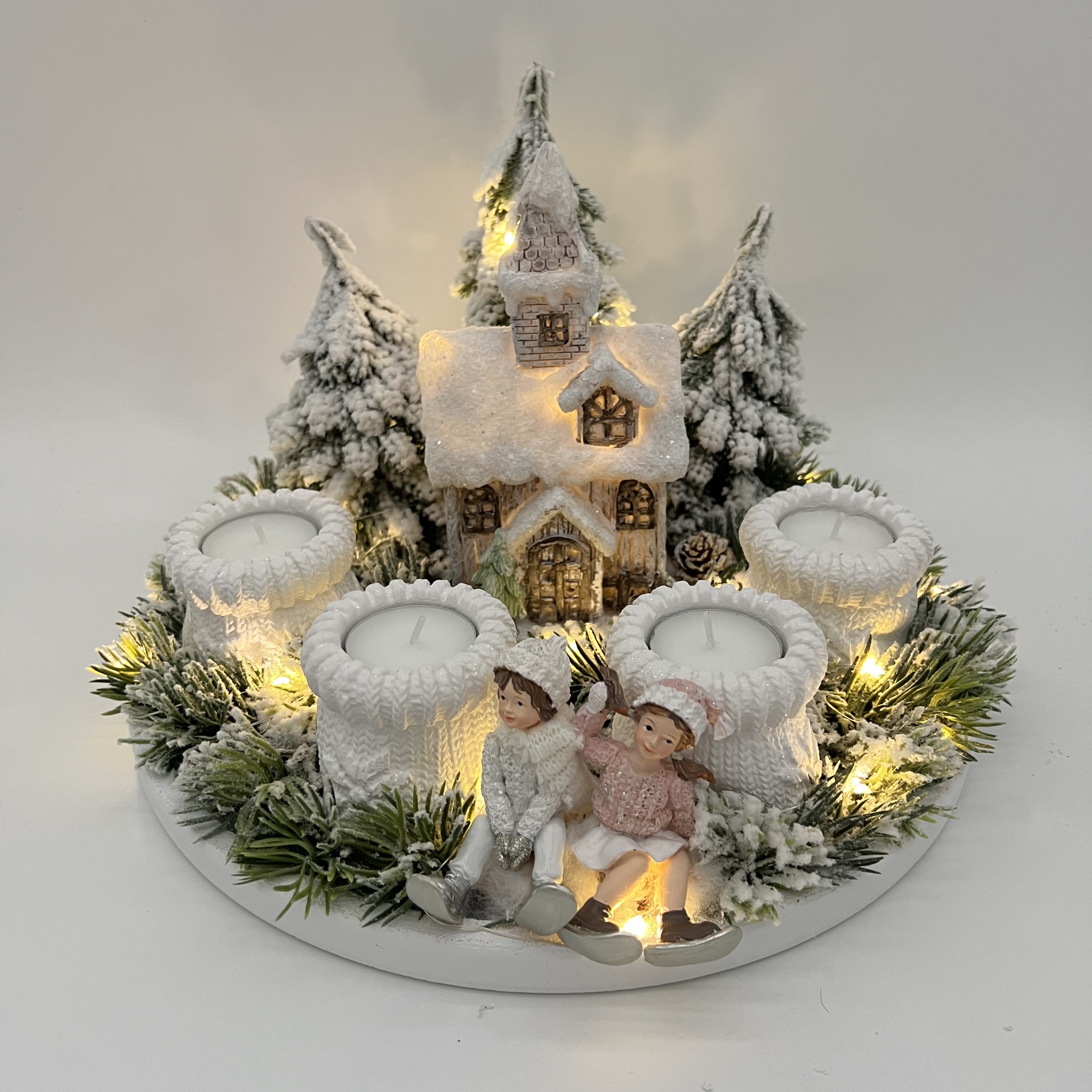 ZIMNÍ DEKORACE ADVENTNÍ SVÍCEN NA ČAJOVÉ SVÍČKY