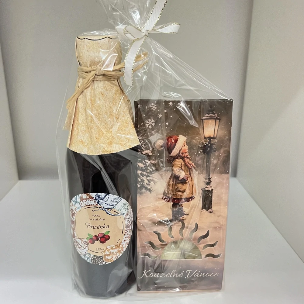 🎁 Kouzelný vánoční balíček – Brusinkový sirup & mandle v kokosu