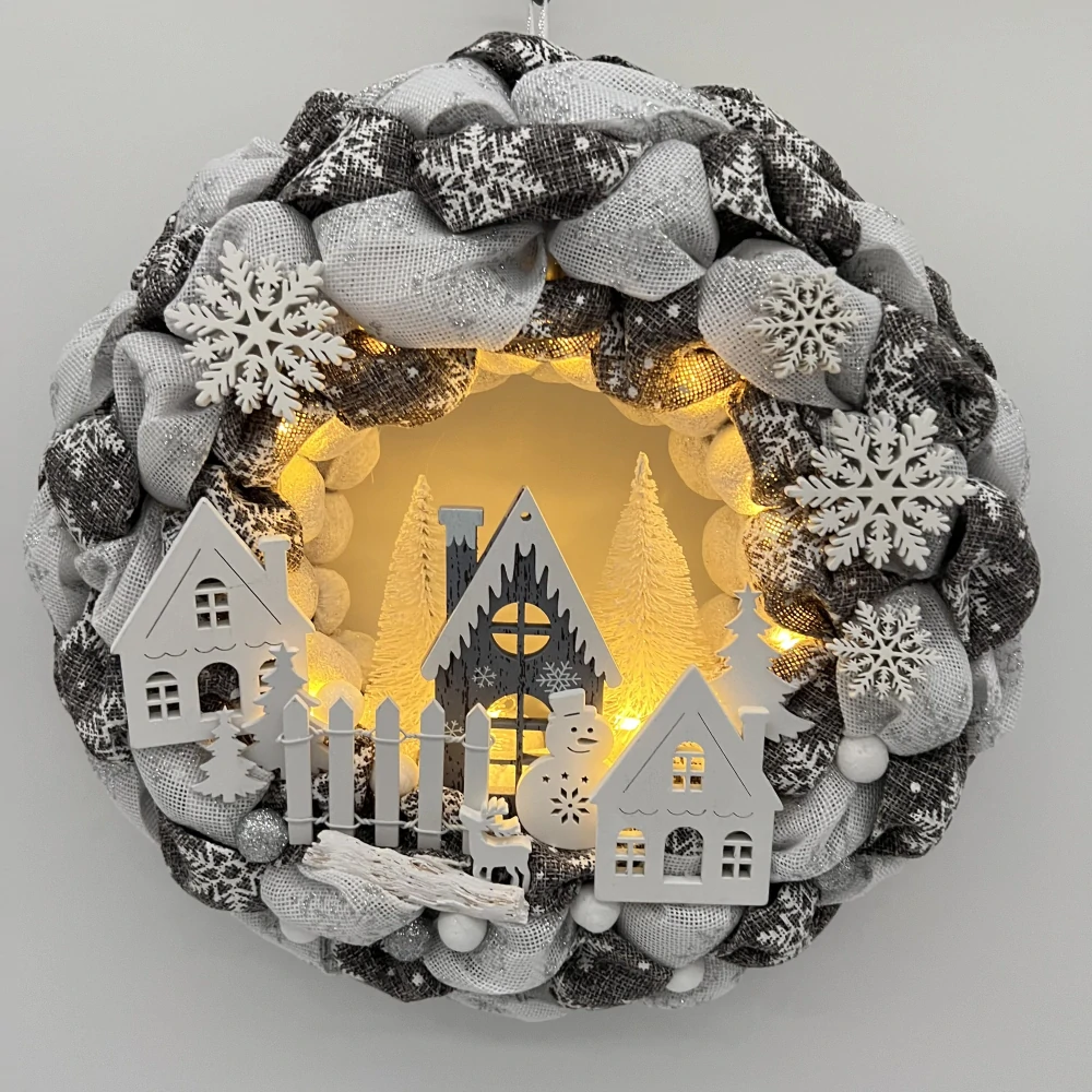 ❄️ Zimní věnec s domečky a LED osvětlením