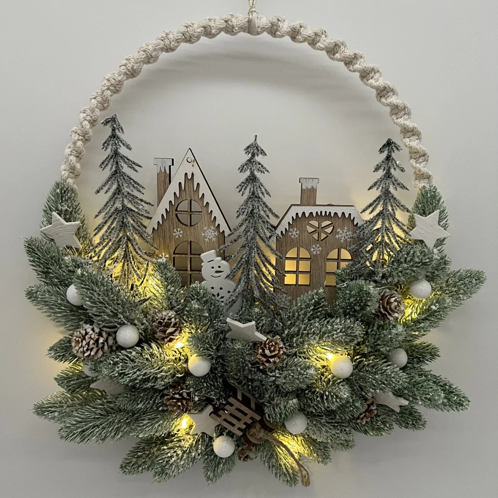 ✨ Závěsná vánoční dekorace – zimní vesnička s LED osvětlením ✨