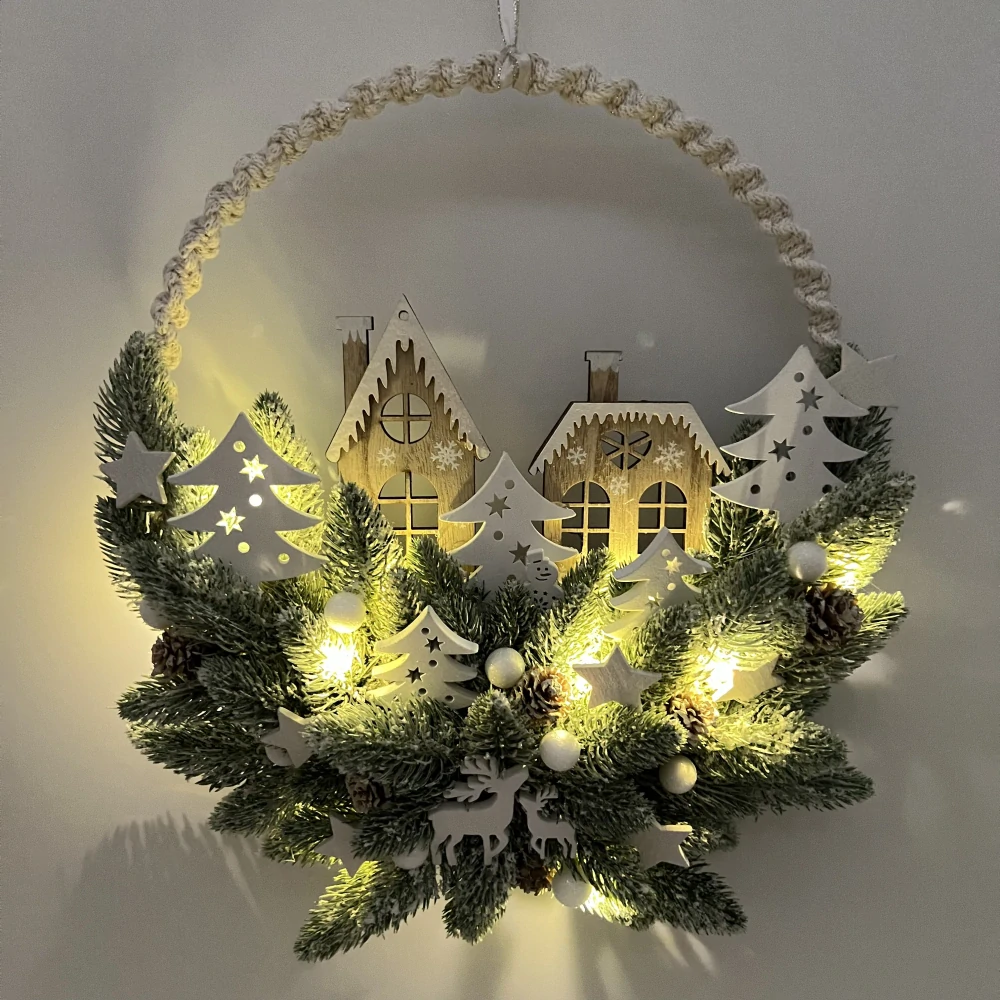 ✨ Závěsná vánoční dekorace – zimní vesnička s LED osvětlením ✨