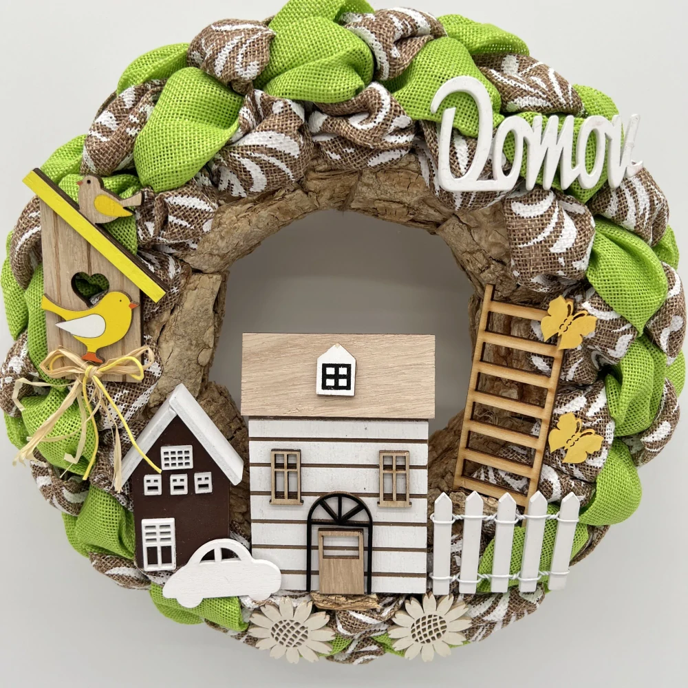 🌿🏡 Dekorativní věnec – DOMOV 🏡🌿