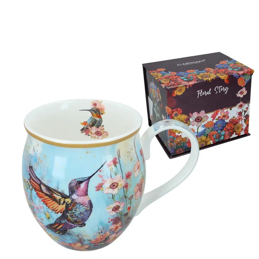 🕊️ Porcelánový hrnek Carmani® – Floral Story, kolibřík 🌸
