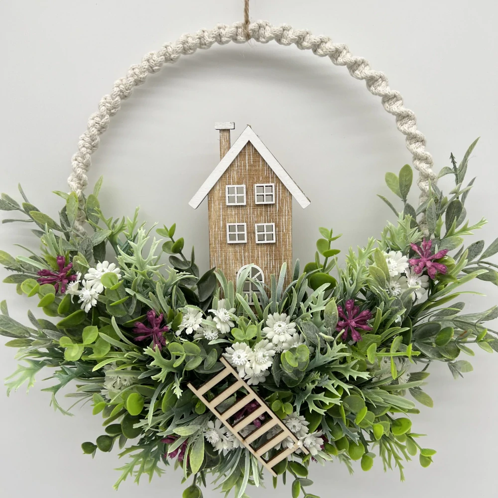🌿🏡 Dekorační závěsný věnec s domečkem 🏡🌿