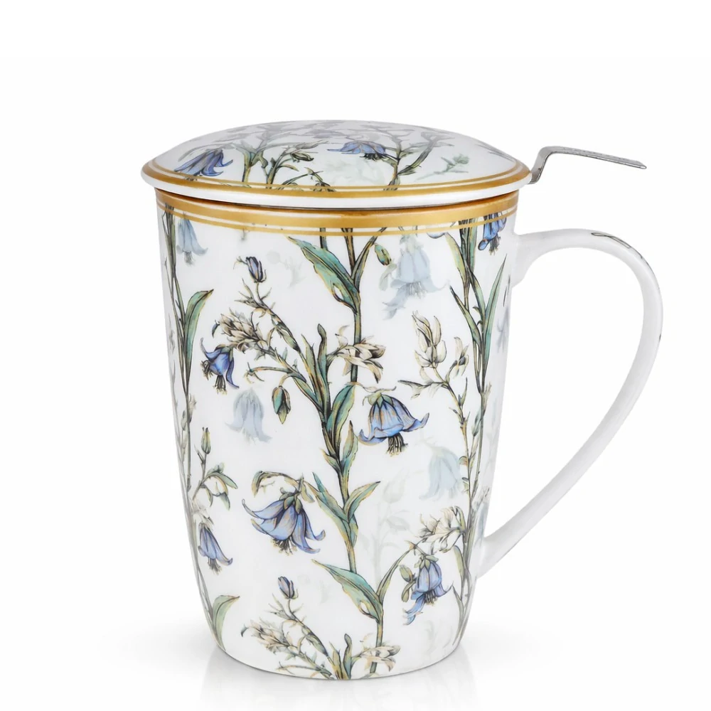 🌿 Velký hrnek 600 ml se sítkem a víčkem – Bluebell Elegance 🌿