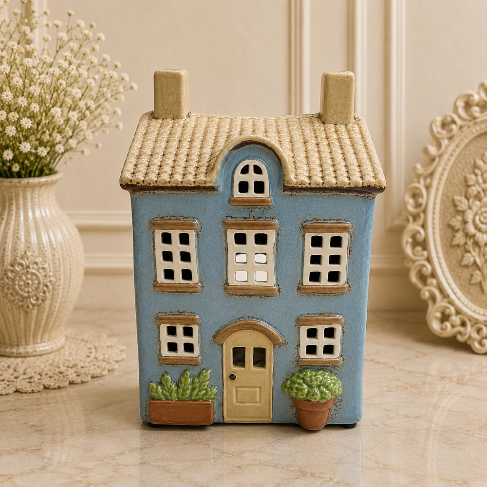 🏡💙 Keramický domeček na čajovou nebo LED svíčku 💙🏡