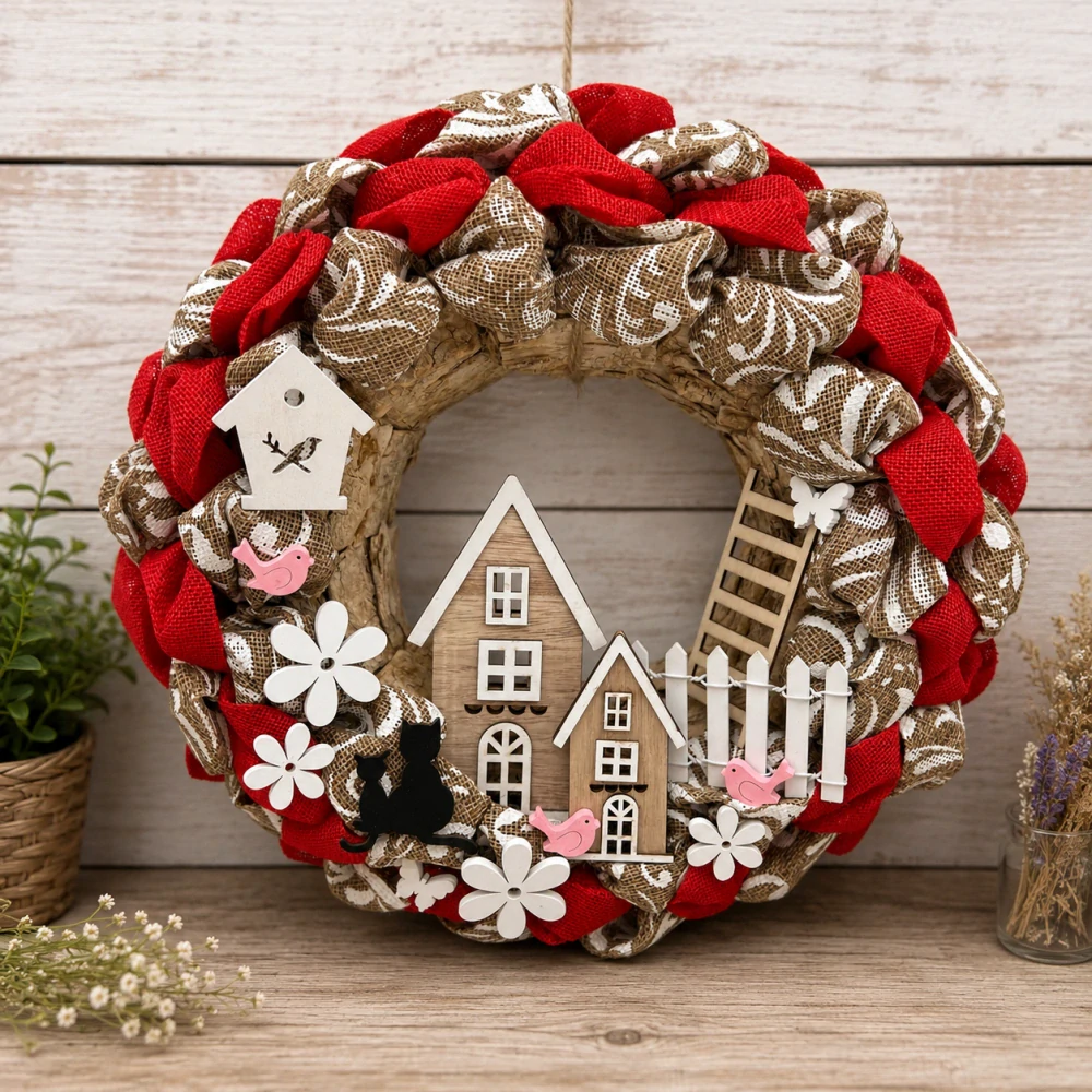 🏡❤️ Rustikální věnec s domečky a ptáčky ❤️🏡