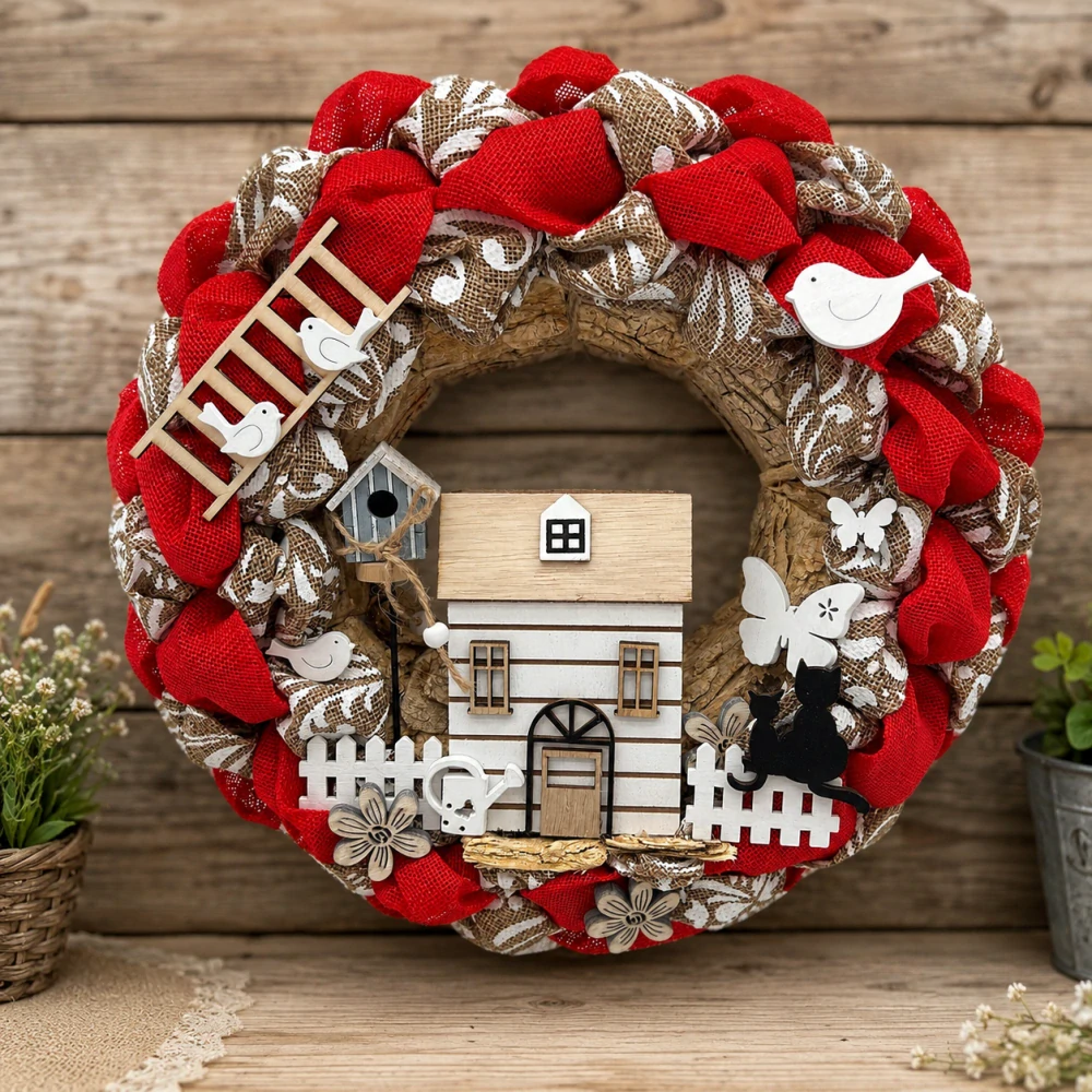 🏡❤️ Rustikální věnec s domečkem a ptáčky ❤️🏡