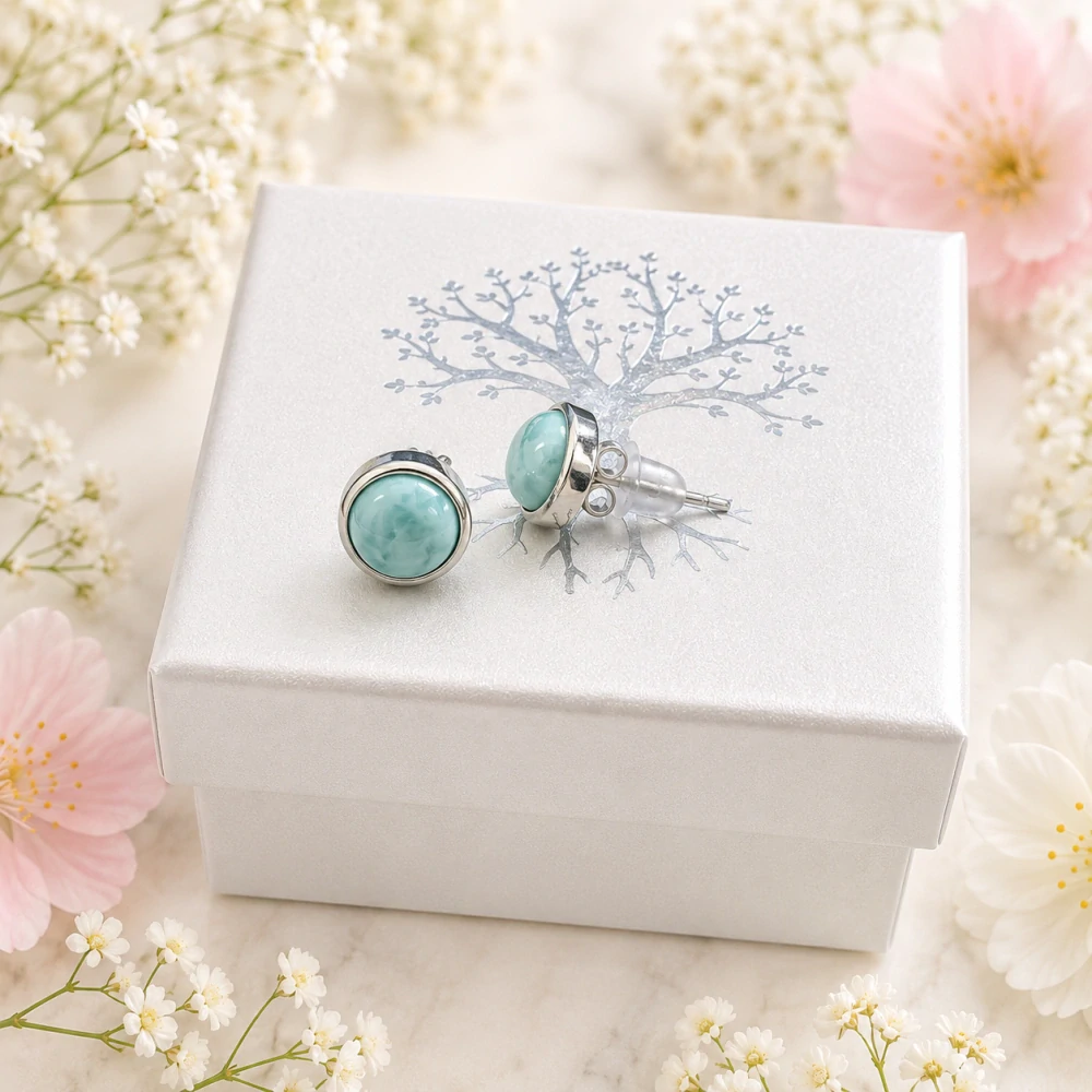 Larimar náušnice 6 mm, Ag 925/1000