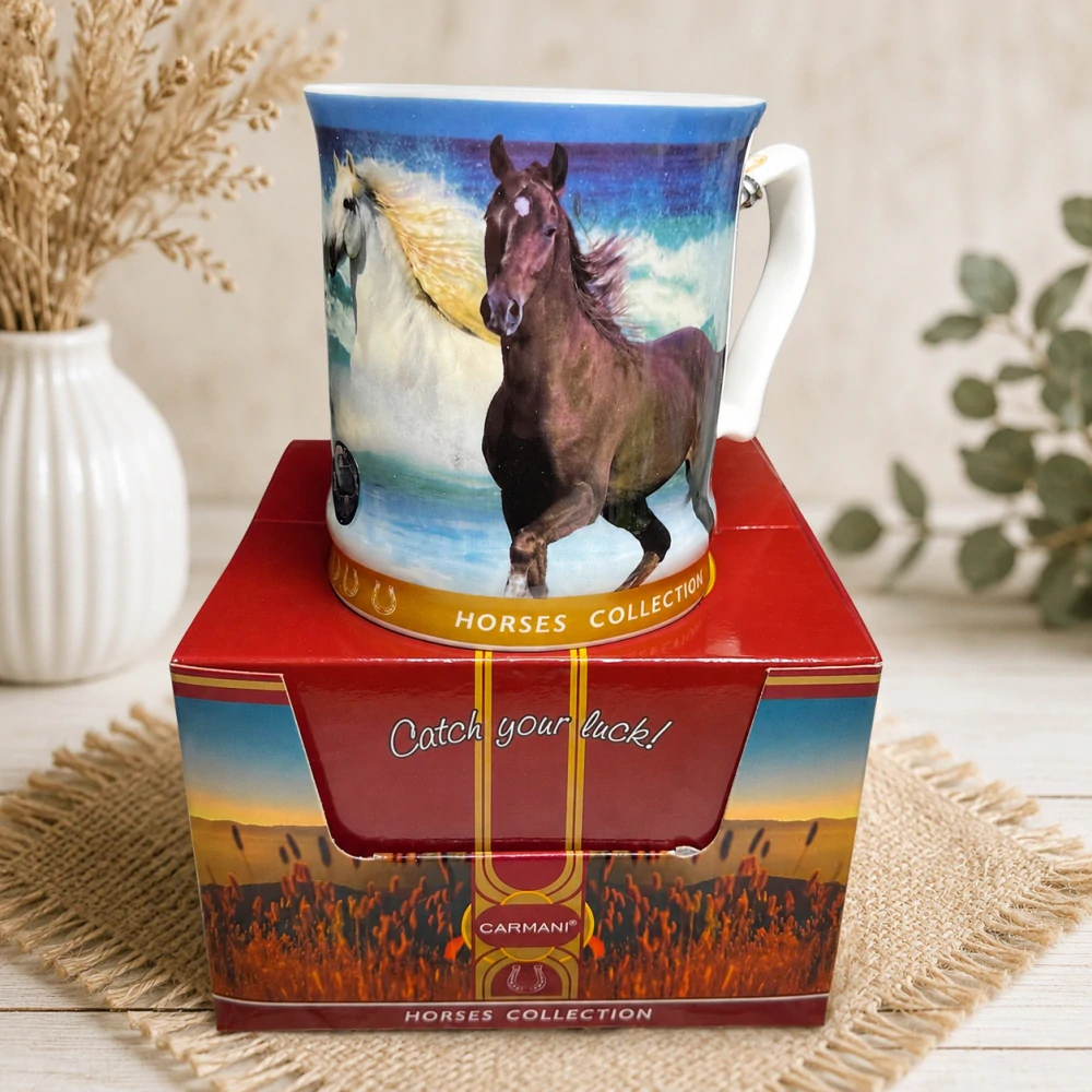 🐎☕ Carmani – Porcelánový hrnek Horses Collection v dárkové krabičce, 480 ml 🌊🎁