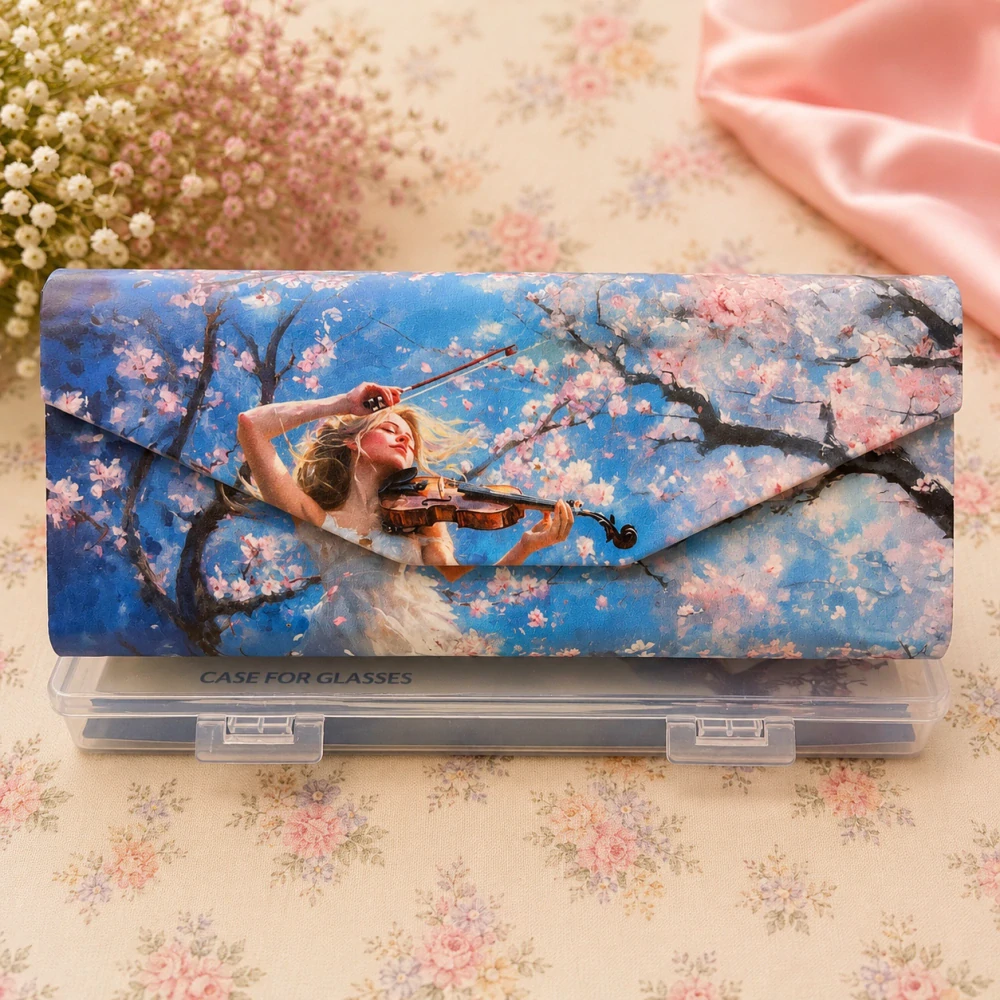 🎻🌸 Skládací pouzdro na brýle Carmani® – Houslistka a sakura 🌸🎻