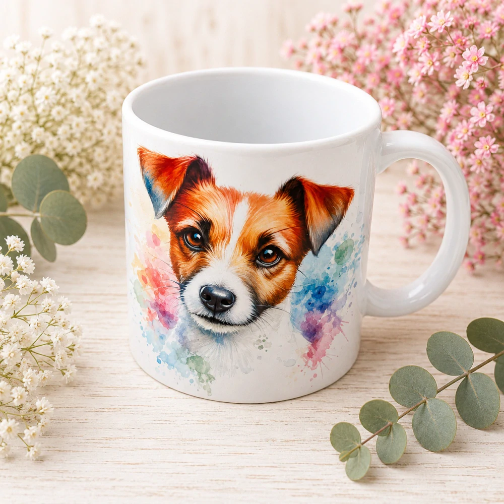 🐶☕ Porcelánový hrnek s motivem Jack Russell teriéra – cca 300 ml 🌈🤍