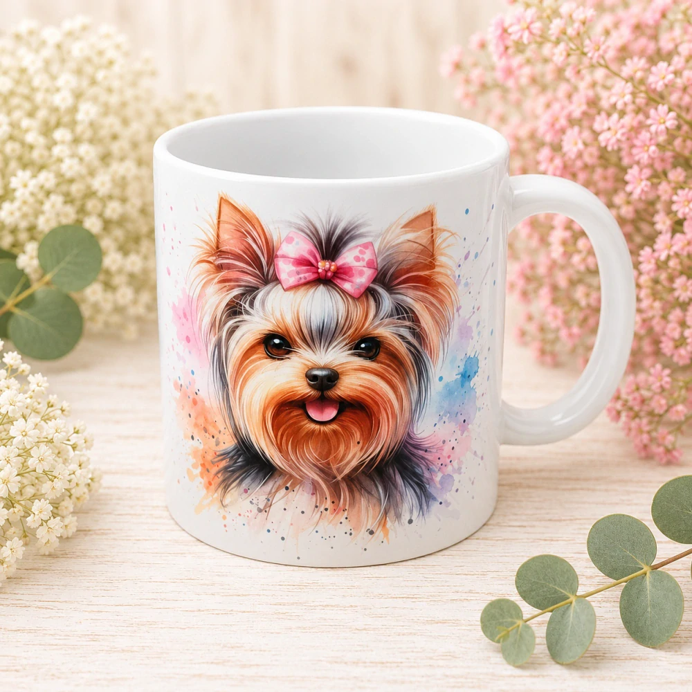 🐶☕ Porcelánový hrnek s motivem jorkšírského teriéra – cca 300 ml 💗🌸