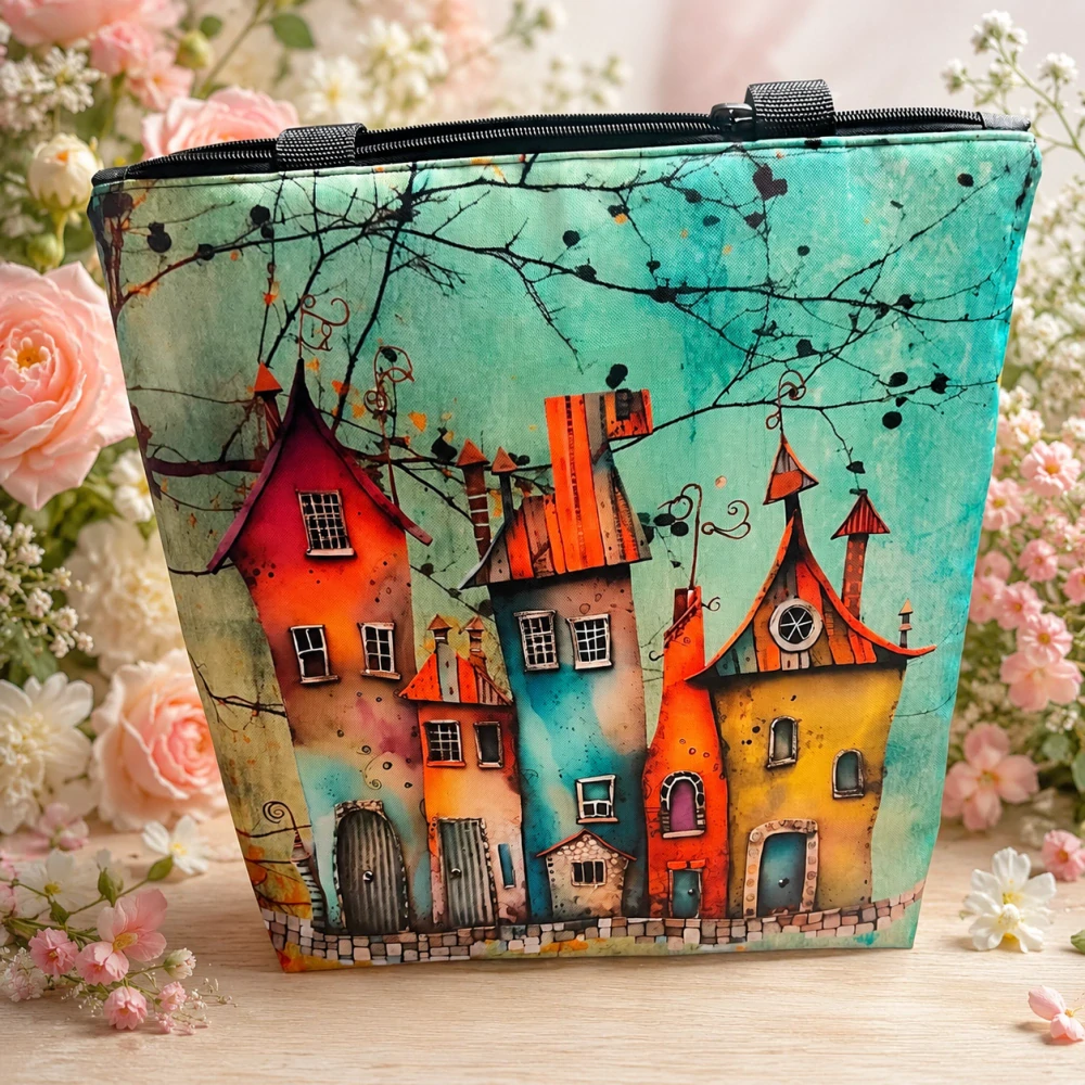 🐱🧡 Taška na zip s originálním motivem domečků 👜✨