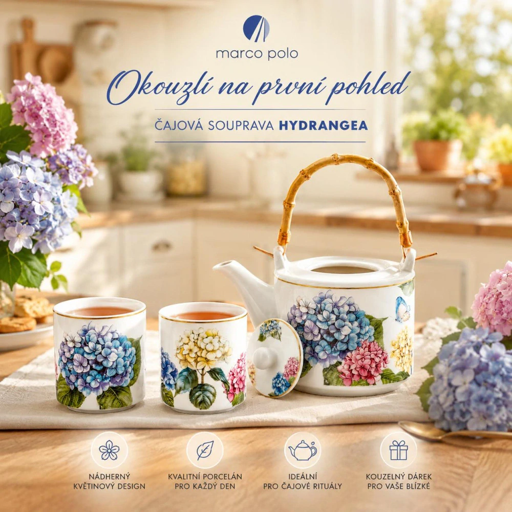 🌸 Čajová souprava pro 2 osoby – Hortenzie (Hydrangea Collection) 🌸