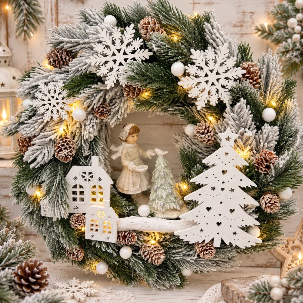 🎄✨ Zimní věnec s osvětlením a figurkou ✨🎄