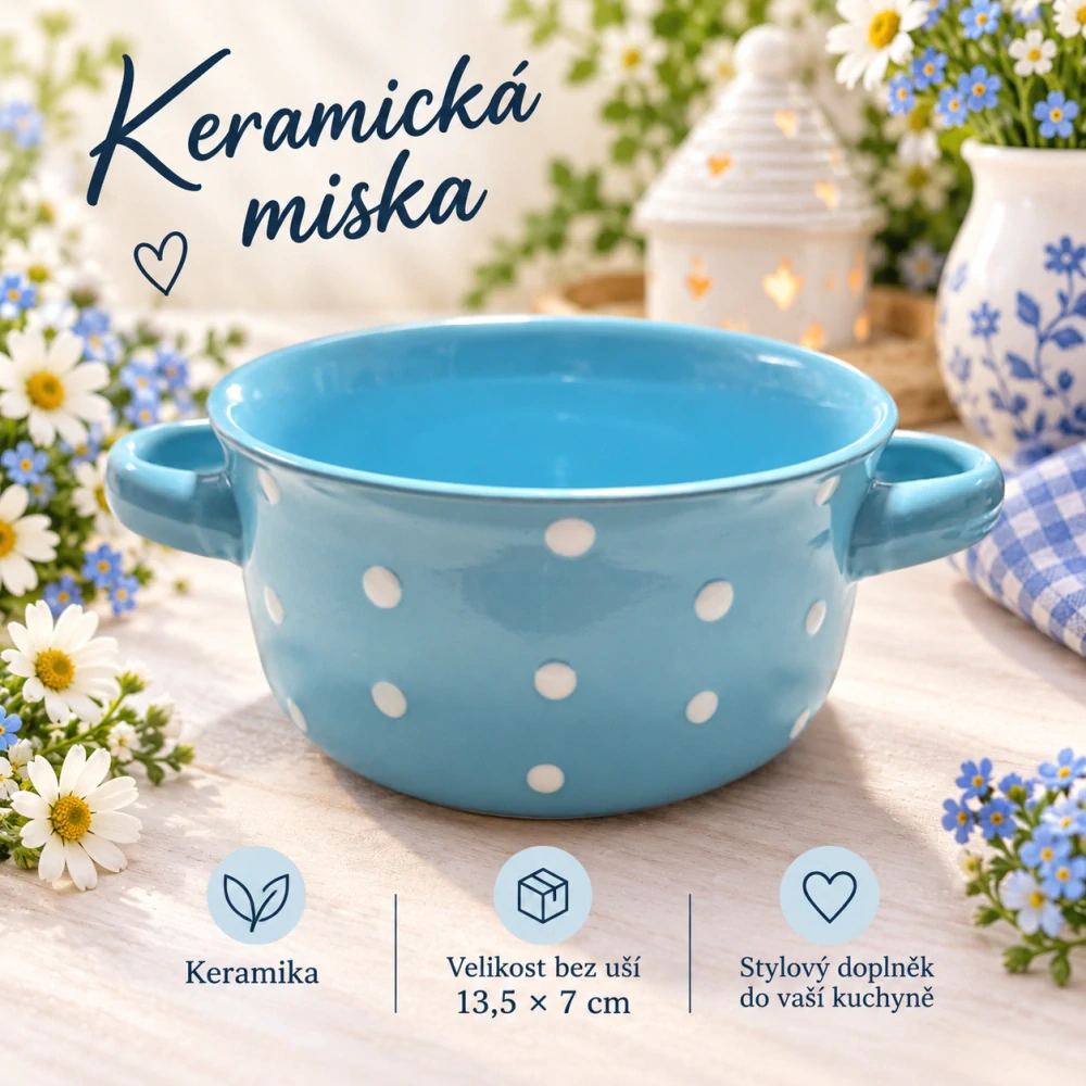 💙 Keramická miska s puntíky a oušky 💙