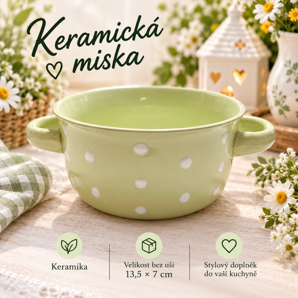 💚 Keramická miska s puntíky a oušky 💚