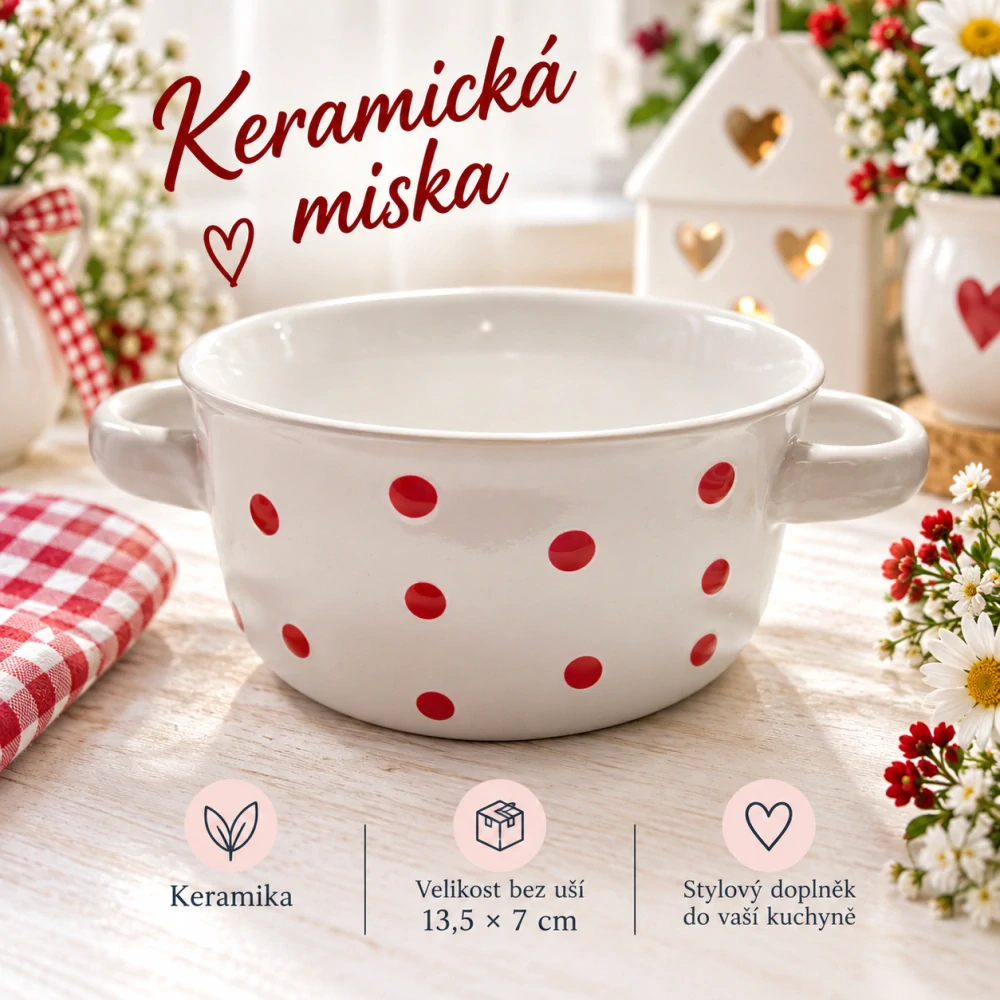 ❤️ Keramická miska s puntíky a oušky ❤️