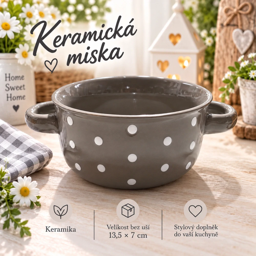 🩶 Keramická miska s puntíky a oušky 🩶