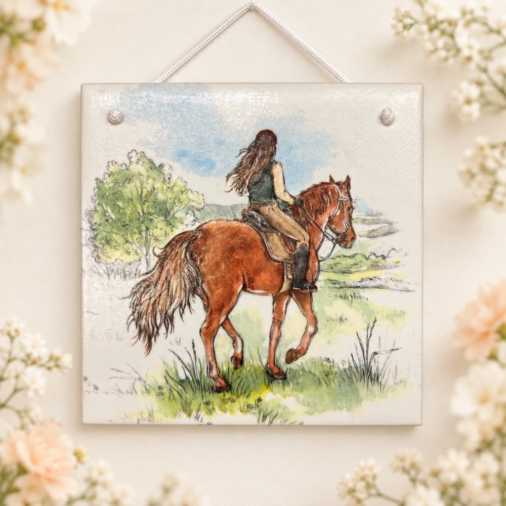 🐎🌿 Keramická dlaždice – Vyjížďka přírodou ✨