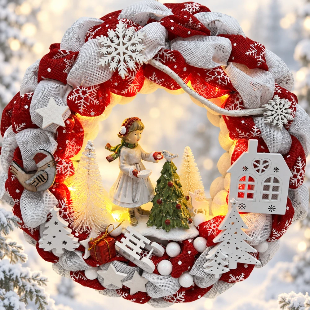 🎄❤️ Vánoční věnec s holčičkou a LED osvětlením
