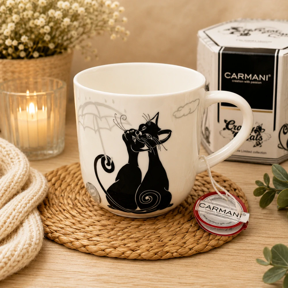 🐱☕ Porcelánový hrnek CARMANI® – Crazy Cats v dárkové krabičce, 450 ml 🎁
