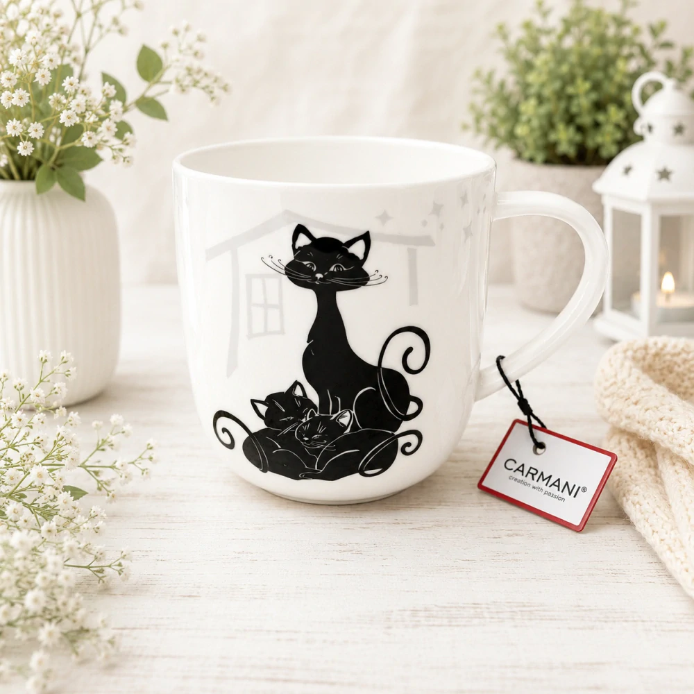 🐱☕ Porcelánový hrnek CARMANI® – Crazy Cats v dárkové krabičce, 450 ml 🎁