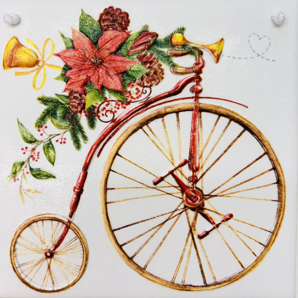 DEKORACE K ZAVĚŠENÍ DLAŽDICE ZDOBENA TECHNIKOU DECOUPAGE 3D  