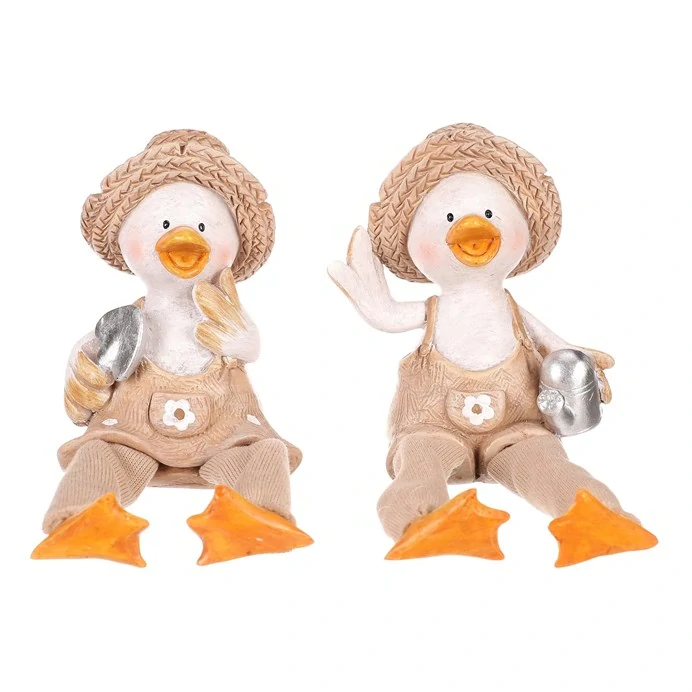 JARNÍ DEKORACE FIGURKA KACHNY SEDÍCÍ - DVA DRUHY - CHLAPEC A DÍVKA 