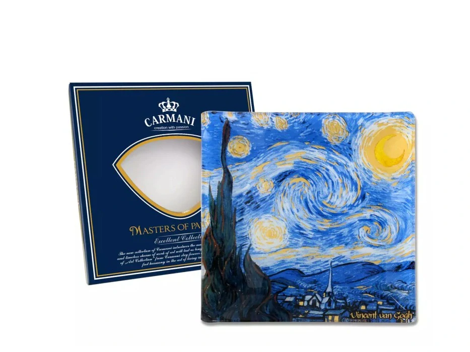 DEKORATIVNÍ SKLENĚNÝ TALÍŘ MOTIV VINCENT VAN GOGH - HVĚZDNÁ NOC