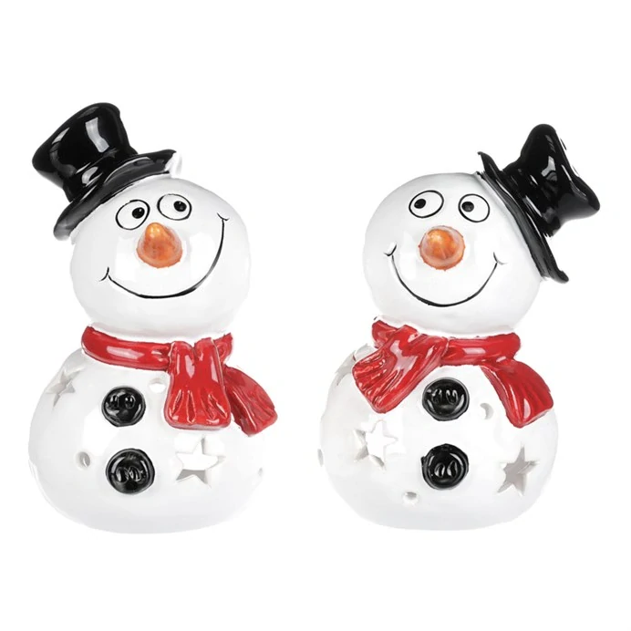 ZIMNÍ DEKORACE KERAMICKÝ SVÍCEN SNĚHULÁK 