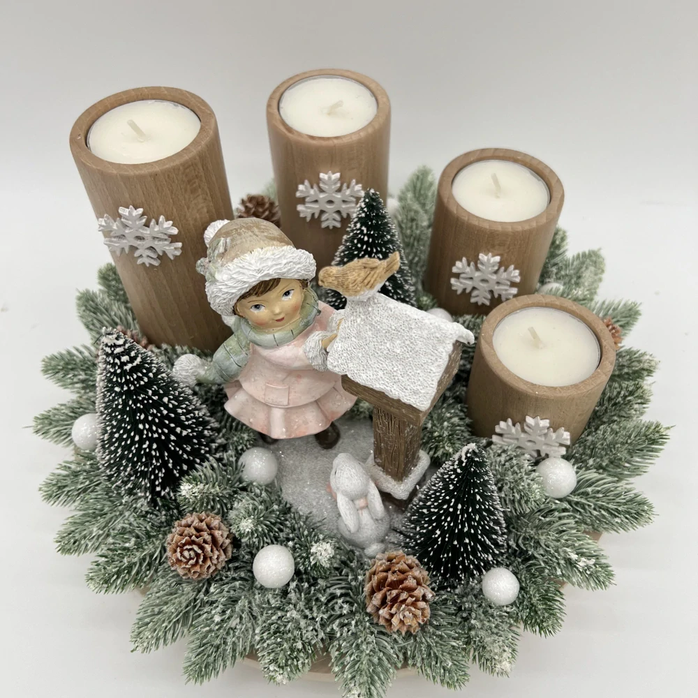 ZIMNÍ DEKORACE ADVENTNÍ SVÍCEN NA ČAJOVÉ SVÍČKY