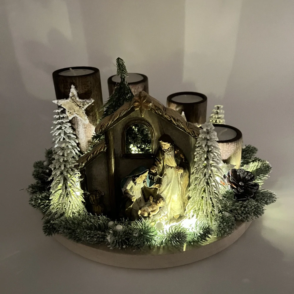 ZIMNÍ DEKORACE ADVENTNÍ SVÍCEN NA ČAJOVÉ SVÍČKY