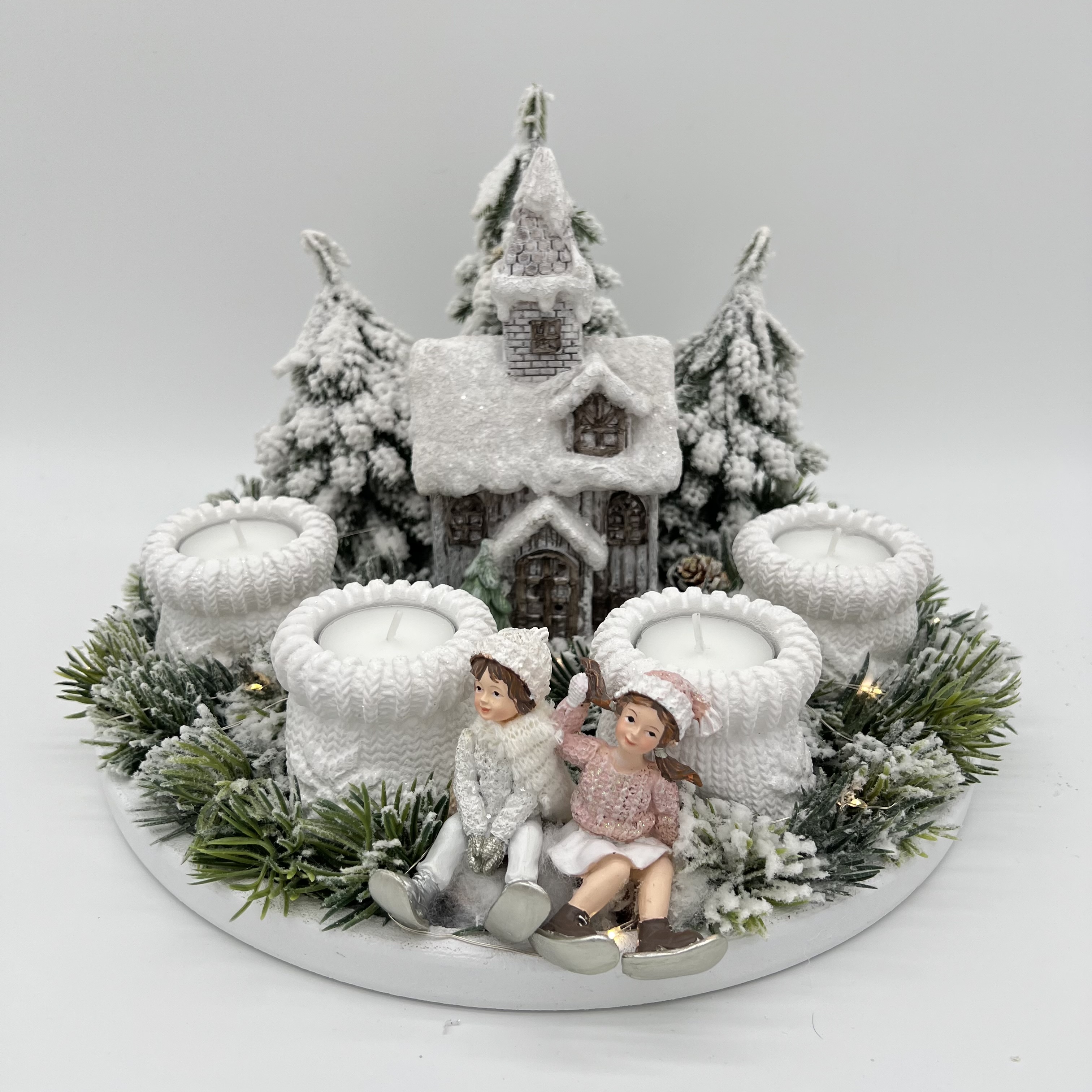 ZIMNÍ DEKORACE ADVENTNÍ SVÍCEN NA ČAJOVÉ SVÍČKY