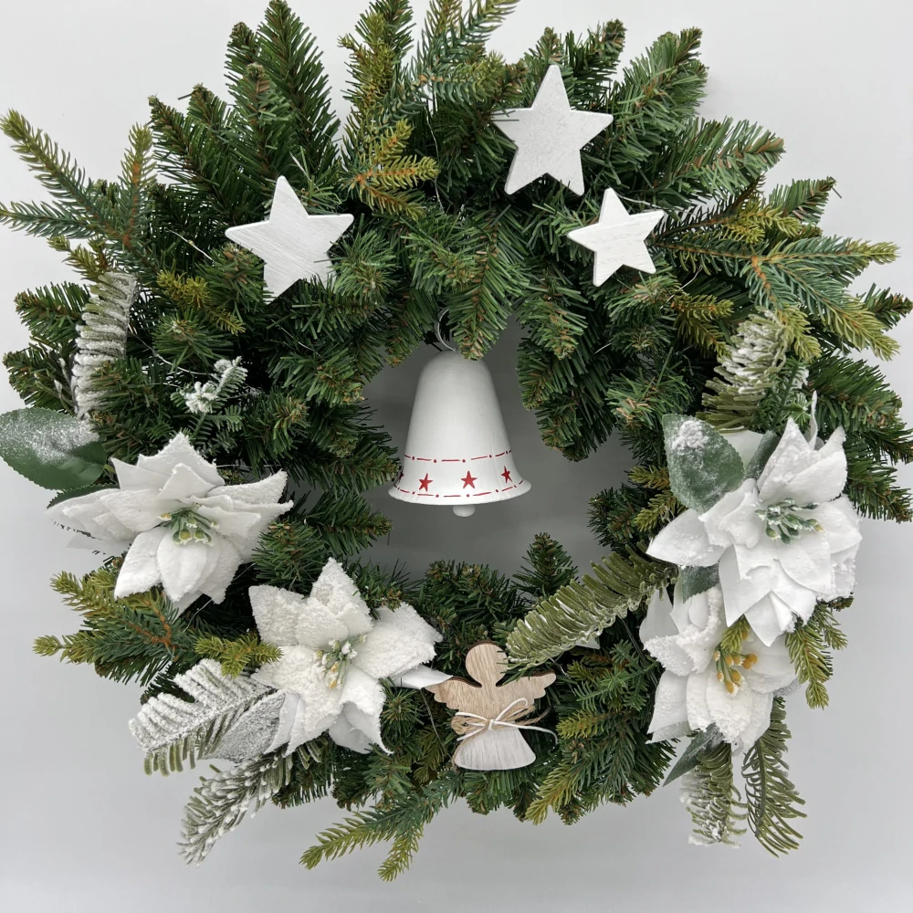 🌟 Svítící vánoční věnec „Bílá hvězda se zvonkem“