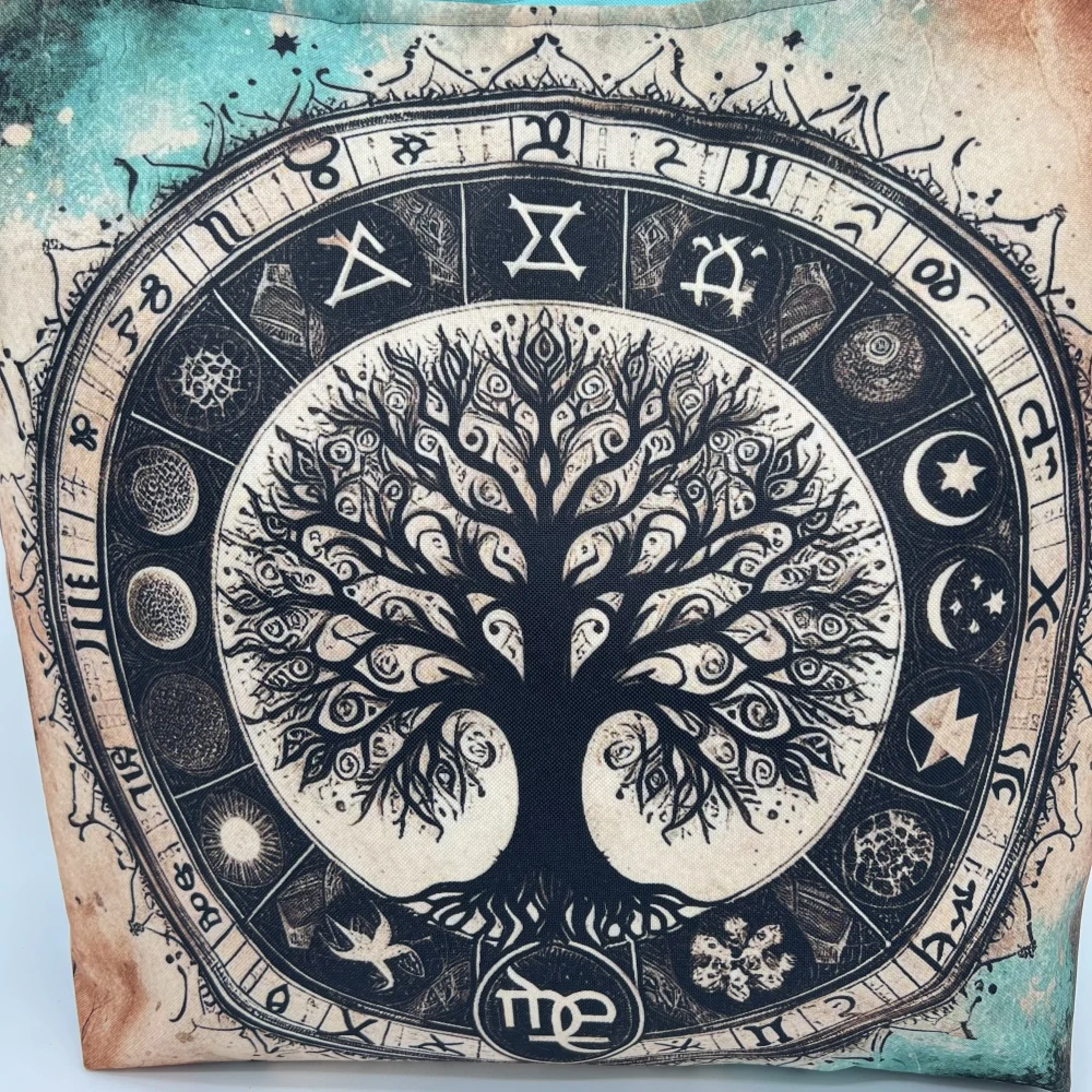 👜 Designová taška „Strom života – Zvěrokruh“ (tyrkys)