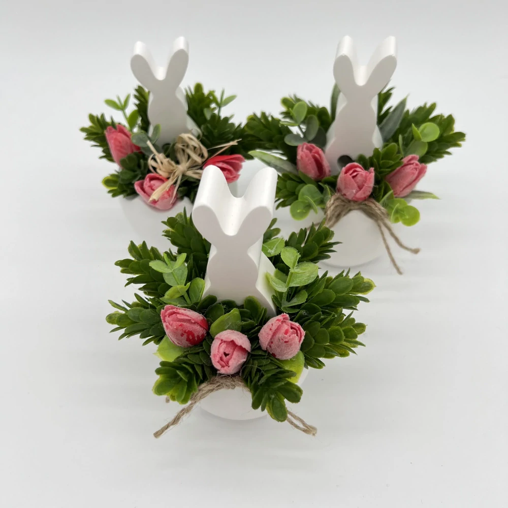 🐰🌸 Jarní dekorace se zajíčkem – červené kvítky 🌸🐰