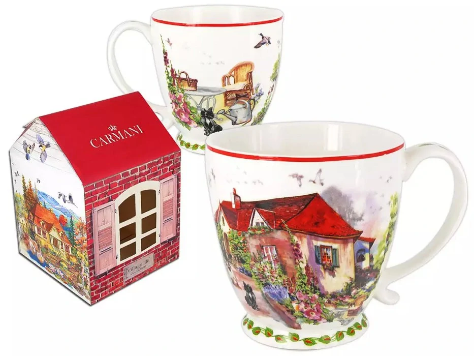 ☕🏡 Hrnek 460 ml – Anglický venkov „Červený dům“ 