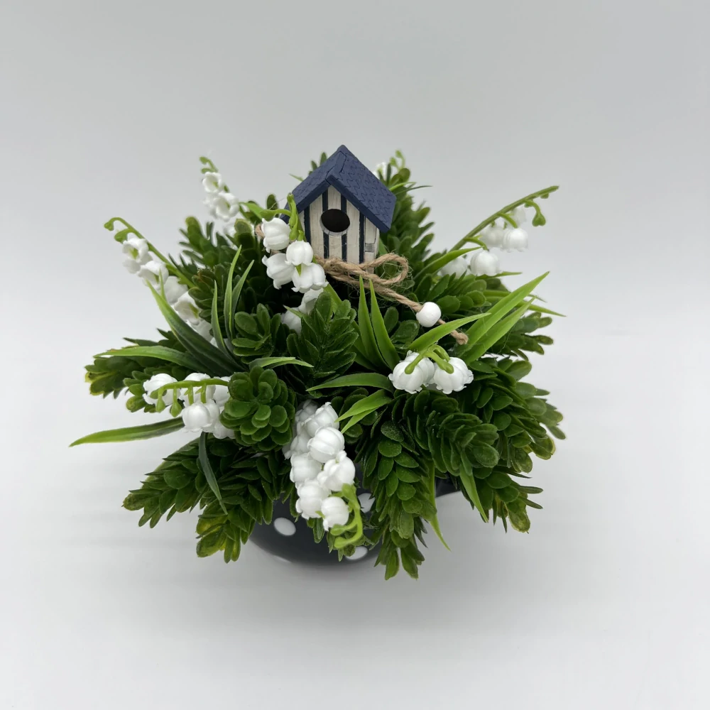 🌿 Jarní dekorace v keramickém hrnečku s budkou 🏡