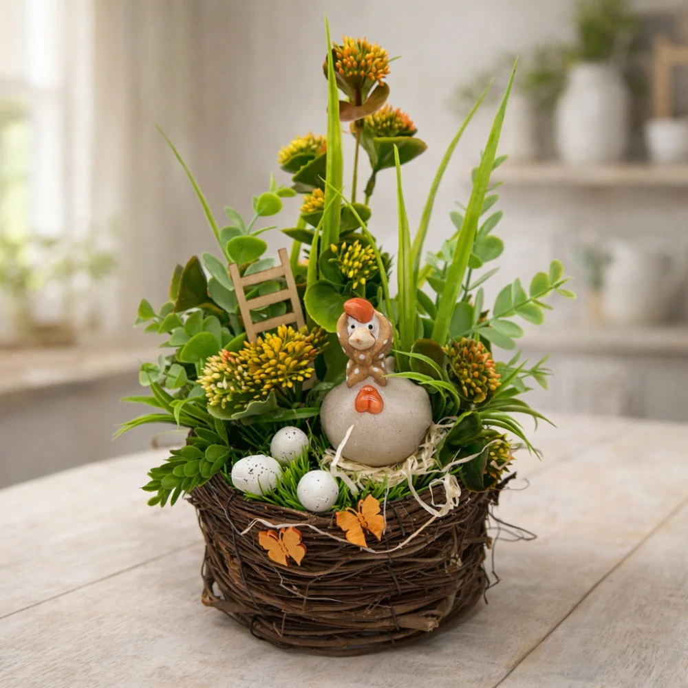 🐔🌿 Dekorační proutěný košík se slepičkou 🌿🐔