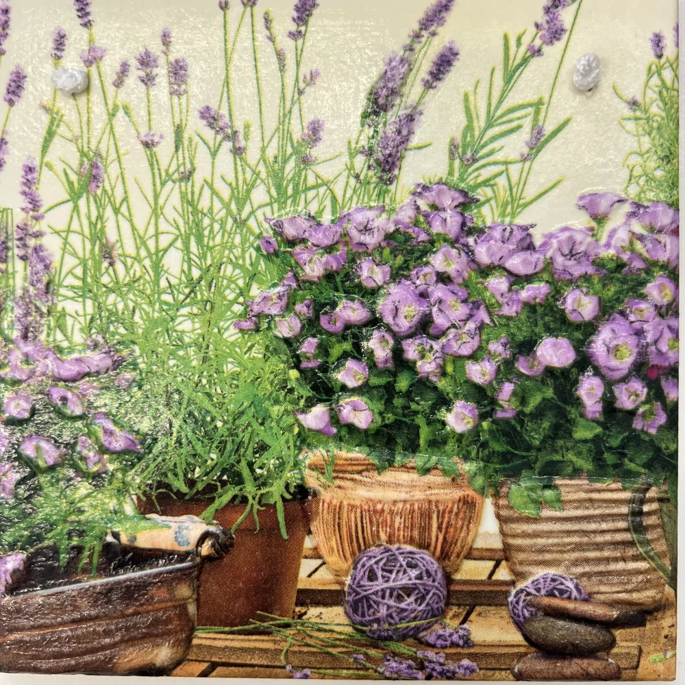 💜 Zdobená keramická dlaždice – Levandulové květináče 🌸