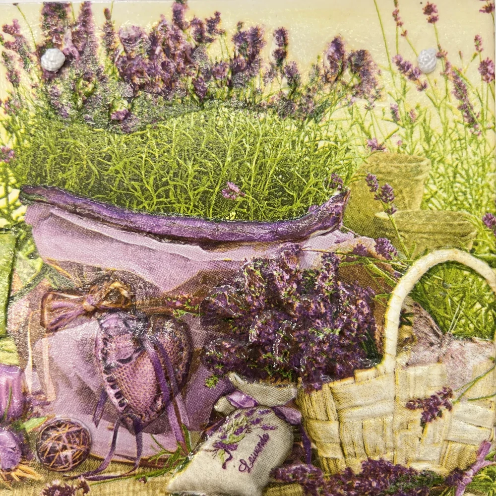 💜 Zdobená keramická dlaždice – Levandulové zátiší 🌸