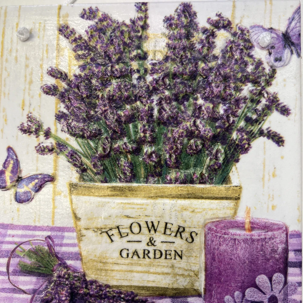 💜 Zdobená keramická dlaždice – Levandulová pohoda 🦋