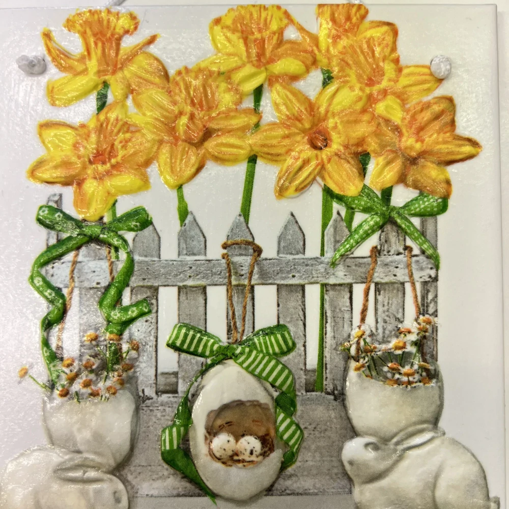 🌼 Zdobená keramická dlaždice – Jarní probuzení 🐰