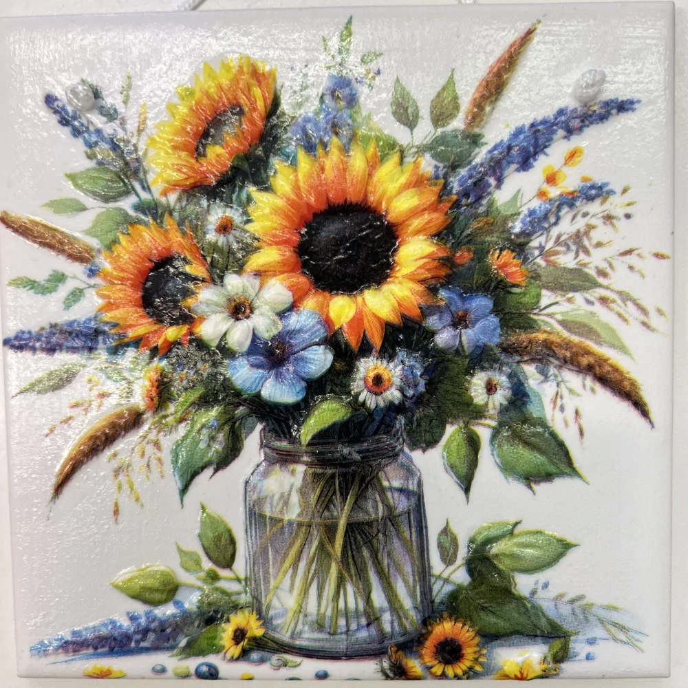 🌻 Zdobená keramická dlaždice – Slunečná louka 🌿