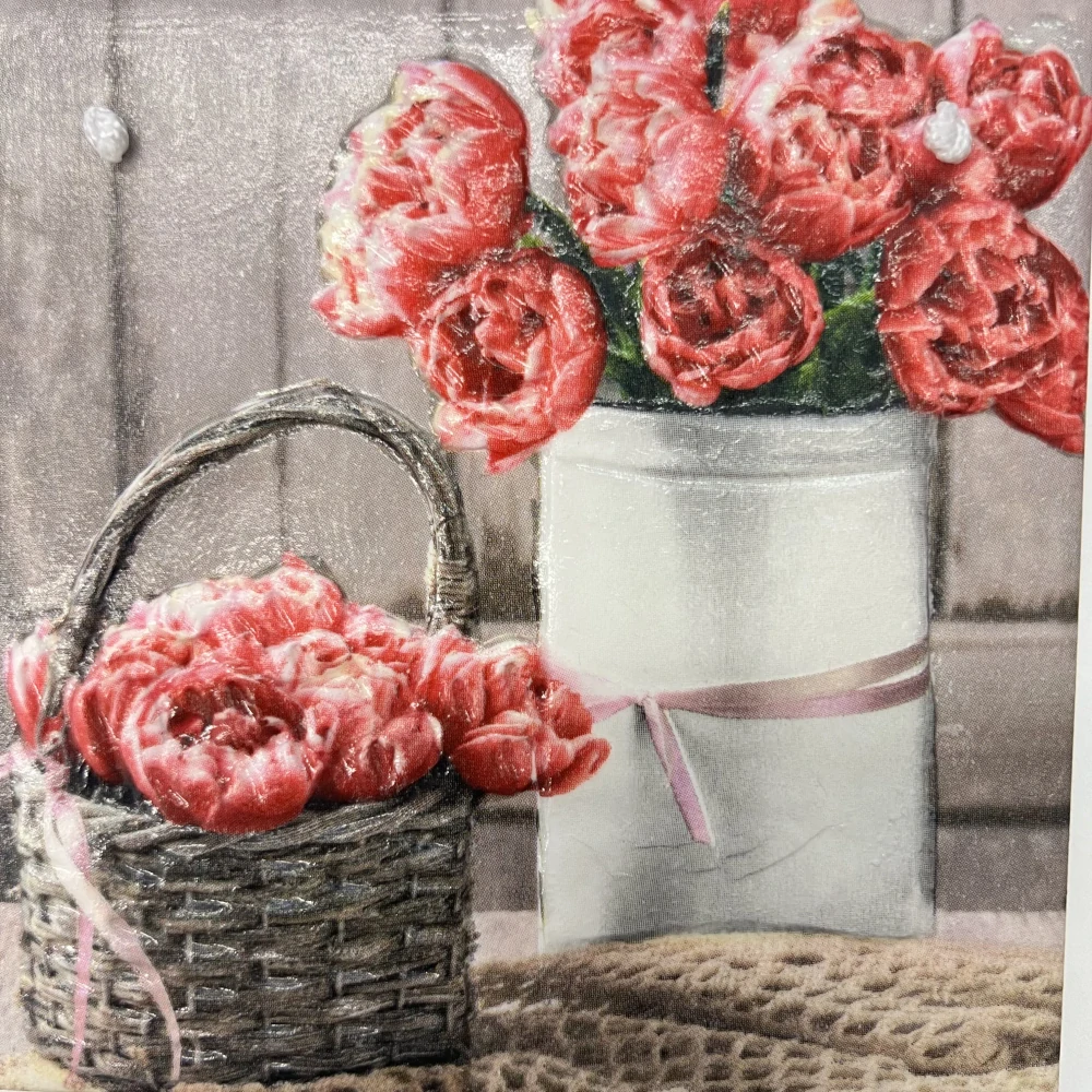 🌸 Zdobená keramická dlaždice – Romantické pivoňky 💗